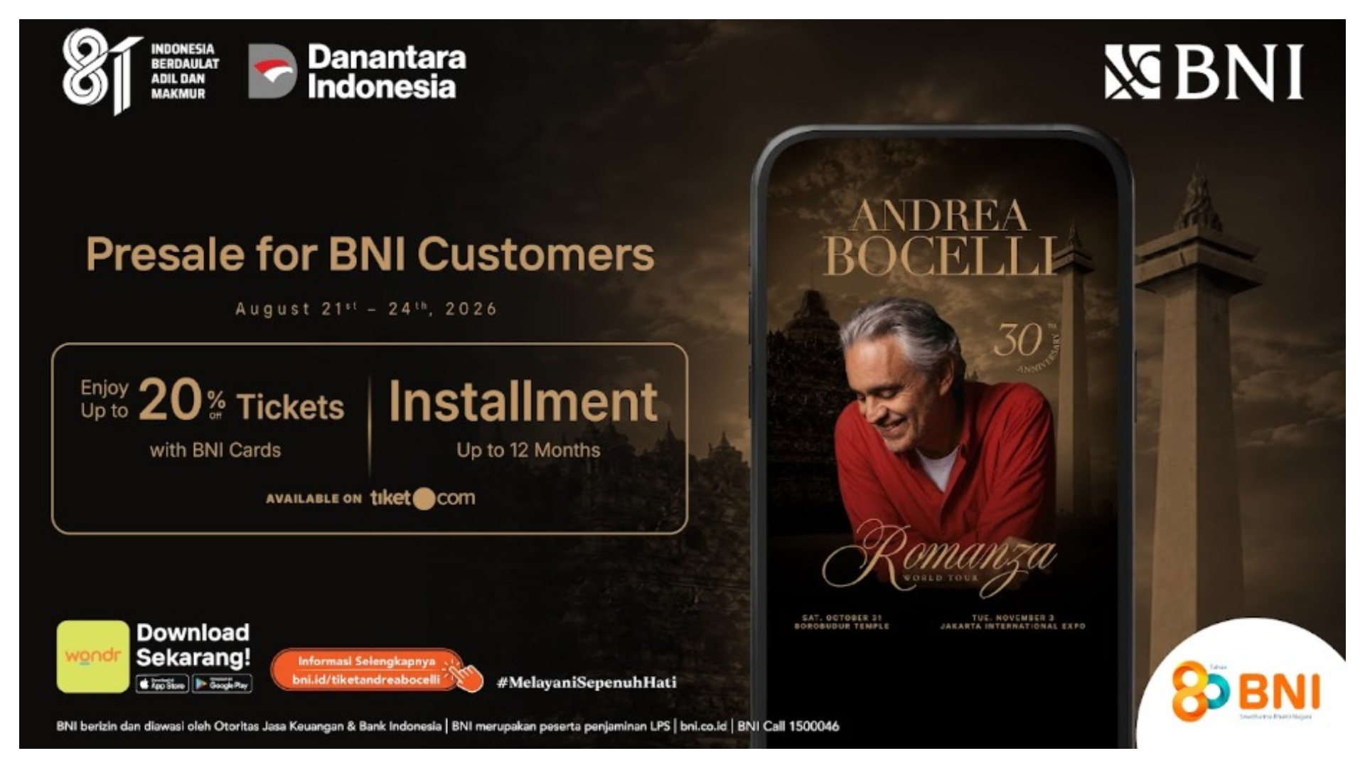 BNI Hadirkan Akses Eksklusif Menikmati Andrea Bocelli "Romanza" di Indonesia. Foto: Istimewa