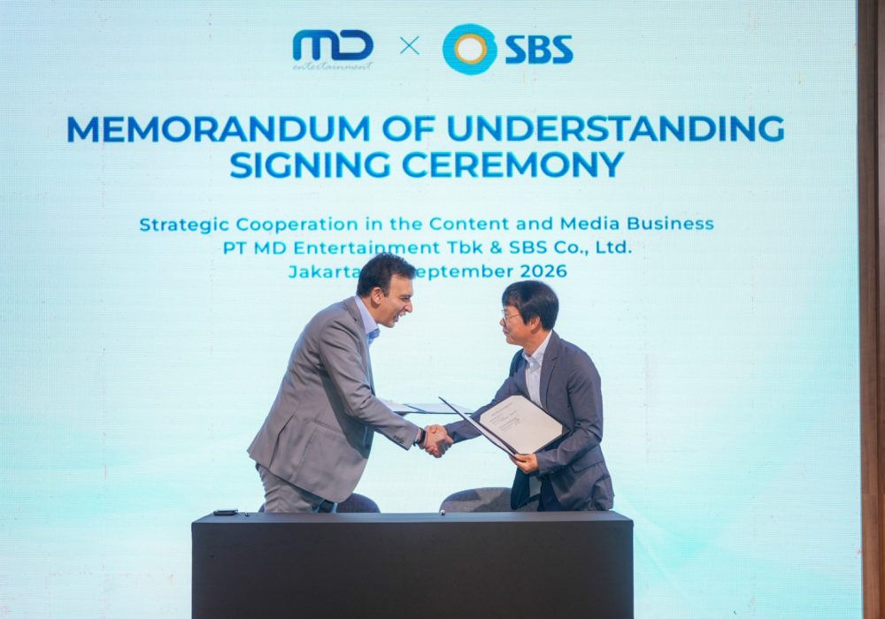 MD Entertainment Tbk (“MD Entertainment” atau “Perseroan”) (IDX: FILM), dan SBS Co., Ltd. (“SBS”) mengumumkan penandatanganan Nota Kesepahaman tentang Kerja Sama Strategis dalam Bisnis Konten dan Media. Foto: Istimewa