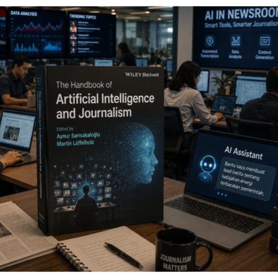 Ilustrasi Artificial Intelligence (AI) memasuki ruang redaksi membandingkan Narasi dan tvOne. Foto: Istimewa